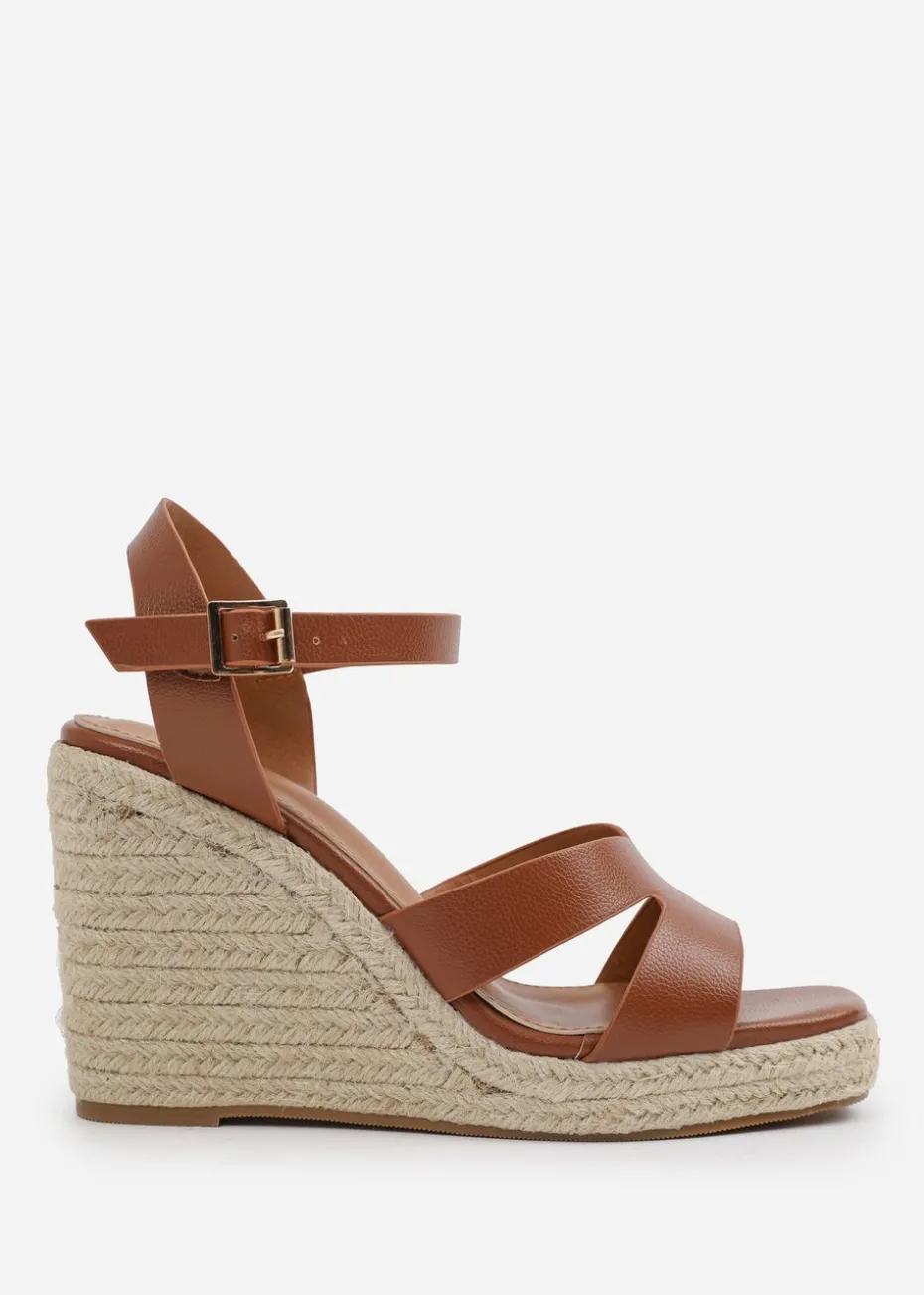 Where's That From Tan PU Sansa Wedge Shoes
