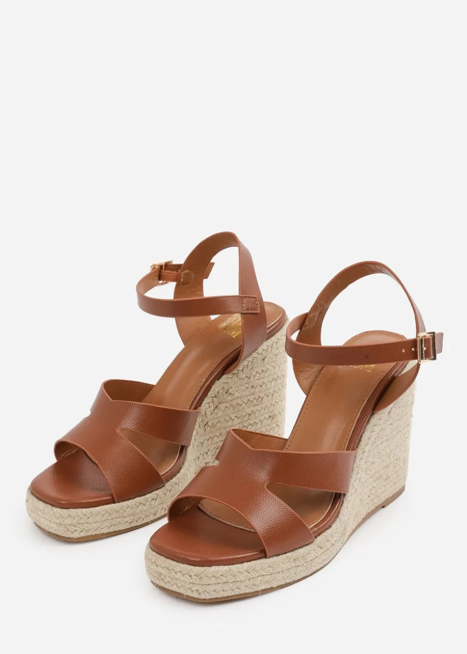 Where's That From Tan PU Sansa Wedge Shoes