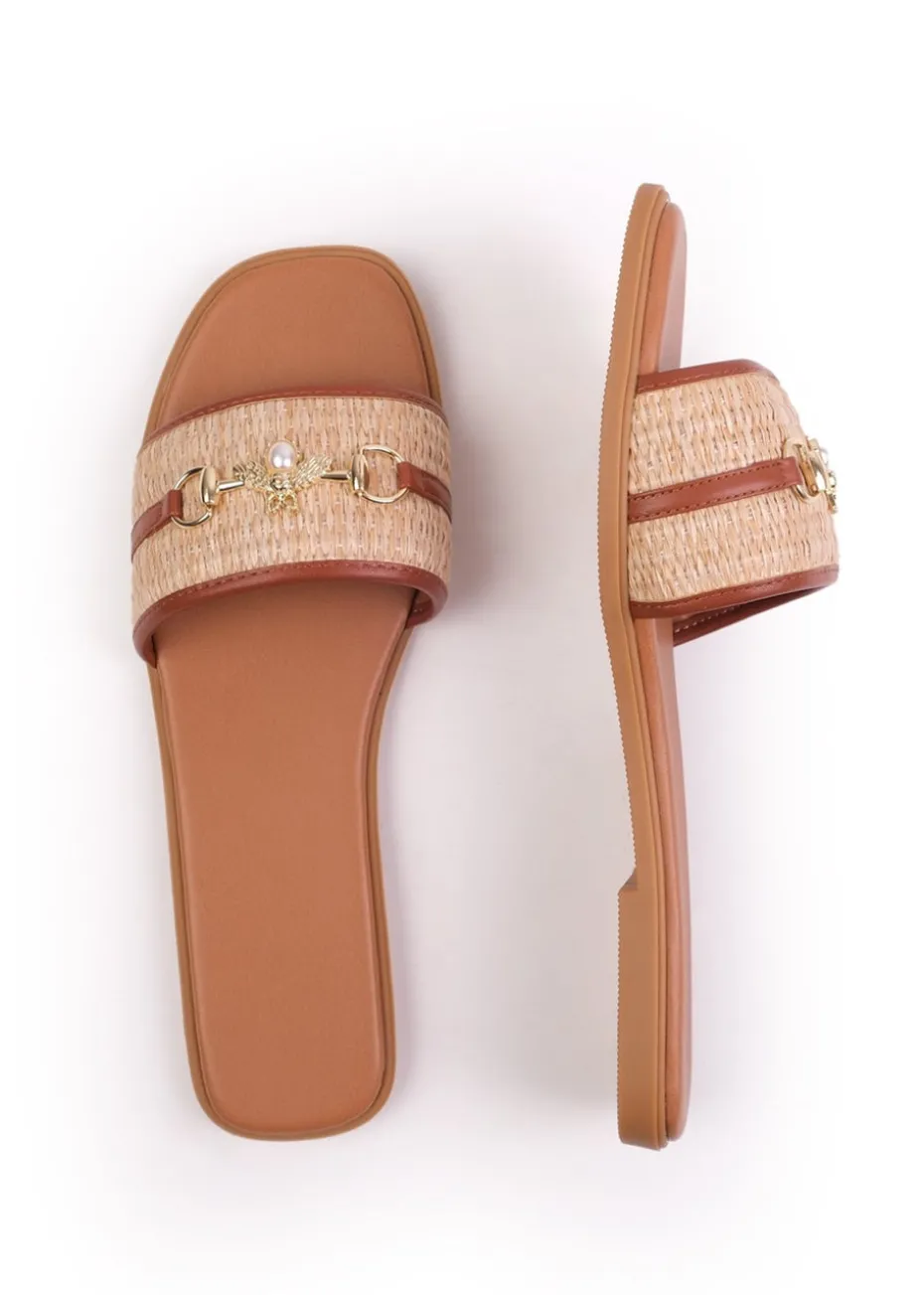 Where's That From Tan PU Harmony Straw Detail Strap Sandals