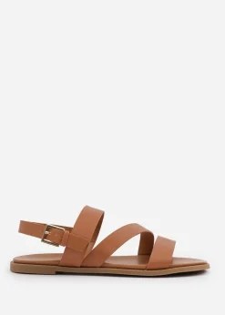 Where's That From Tan PU Nessa Flat Sandals