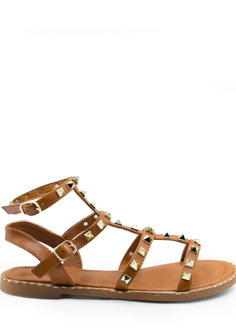 Where's That From Tan Pu Natalia Studded Gladiator Sandals