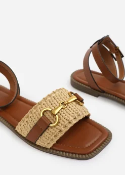 Where's That From Tan PU Catelyn Straw Detail Strap Sandals