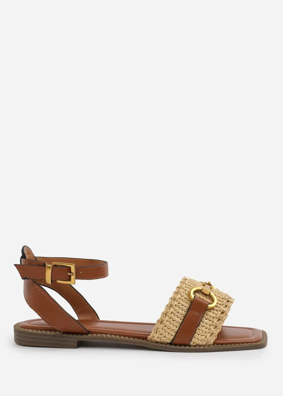 Where's That From Tan PU Catelyn Straw Detail Strap Sandals