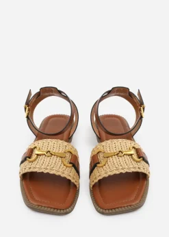 Where's That From Tan PU Catelyn Straw Detail Strap Sandals