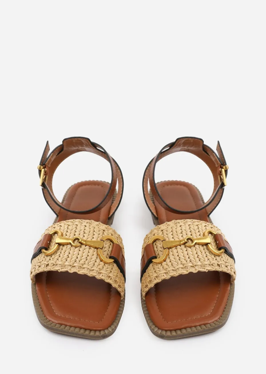 Where's That From Tan PU Catelyn Straw Detail Strap Sandals