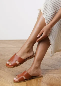 Where's That From Tan PU Alana Link Design Flat Sandals