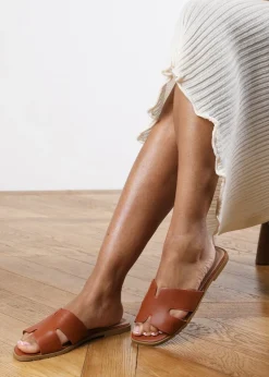 Where's That From Tan PU Alana Link Design Flat Sandals