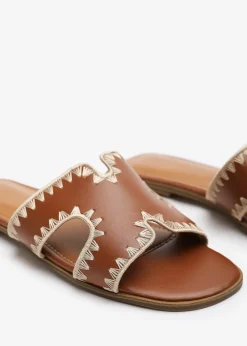 Where's That From Tan PU Nyomi Cut-Out strap Flat Sandals
