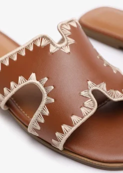 Where's That From Tan PU Nyomi Cut-Out strap Flat Sandals