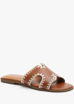 Where's That From Tan PU Nyomi Cut-Out strap Flat Sandals