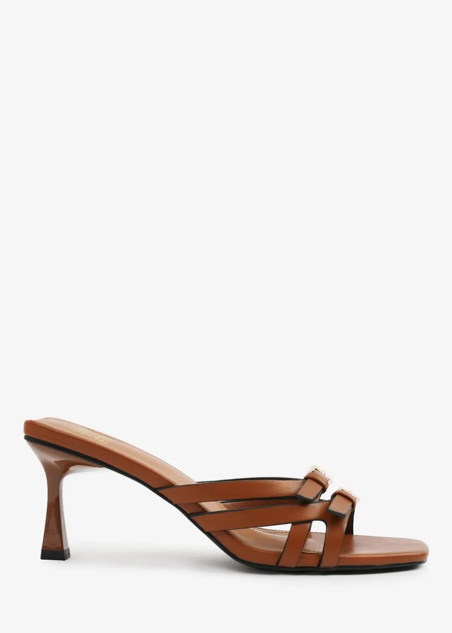 Where's That From Tan PU Ariela Wide-Fit Cross-Over-Buckle Details Strap Heel