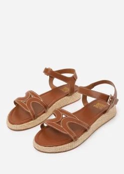 Where's That From Tan PU Sofia Wide Fit Flatform Sandal