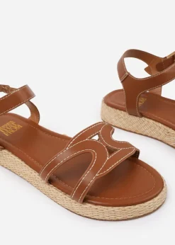 Where's That From Tan PU Sofia Wide Fit Flatform Sandal