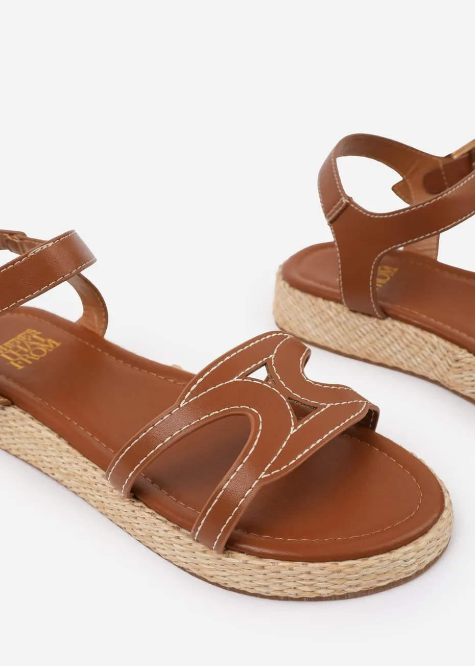 Where's That From Tan PU Sofia Wide Fit Flatform Sandal
