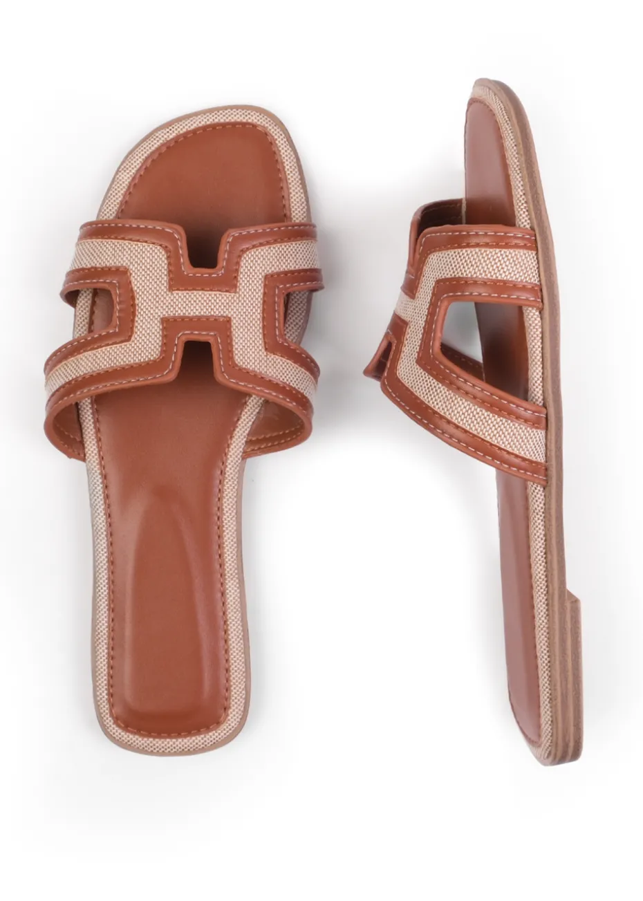 Where's That From Tan Surge Cut Out Strap Flat Sandals