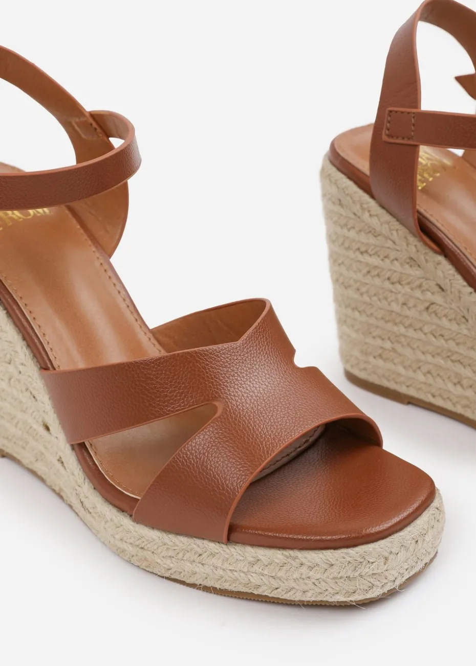 Where's That From Tan-PU Wide-Fit Black PU Sansa Wedge Shoes
