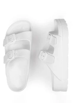 Where's That From White Danielle Slider Sandals With Buckle