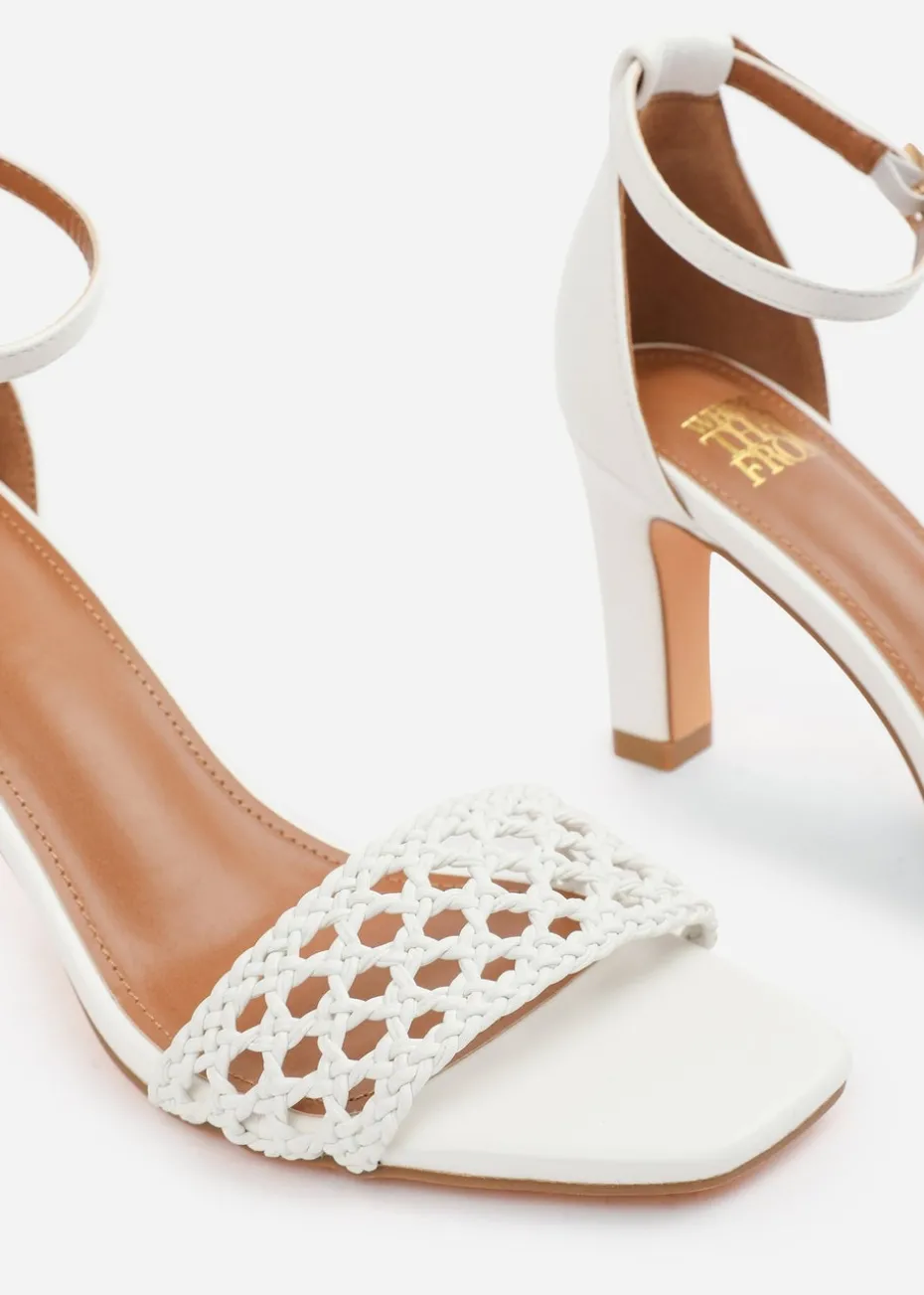 Where's That From White PU Naia Braided Strappy Block Heel