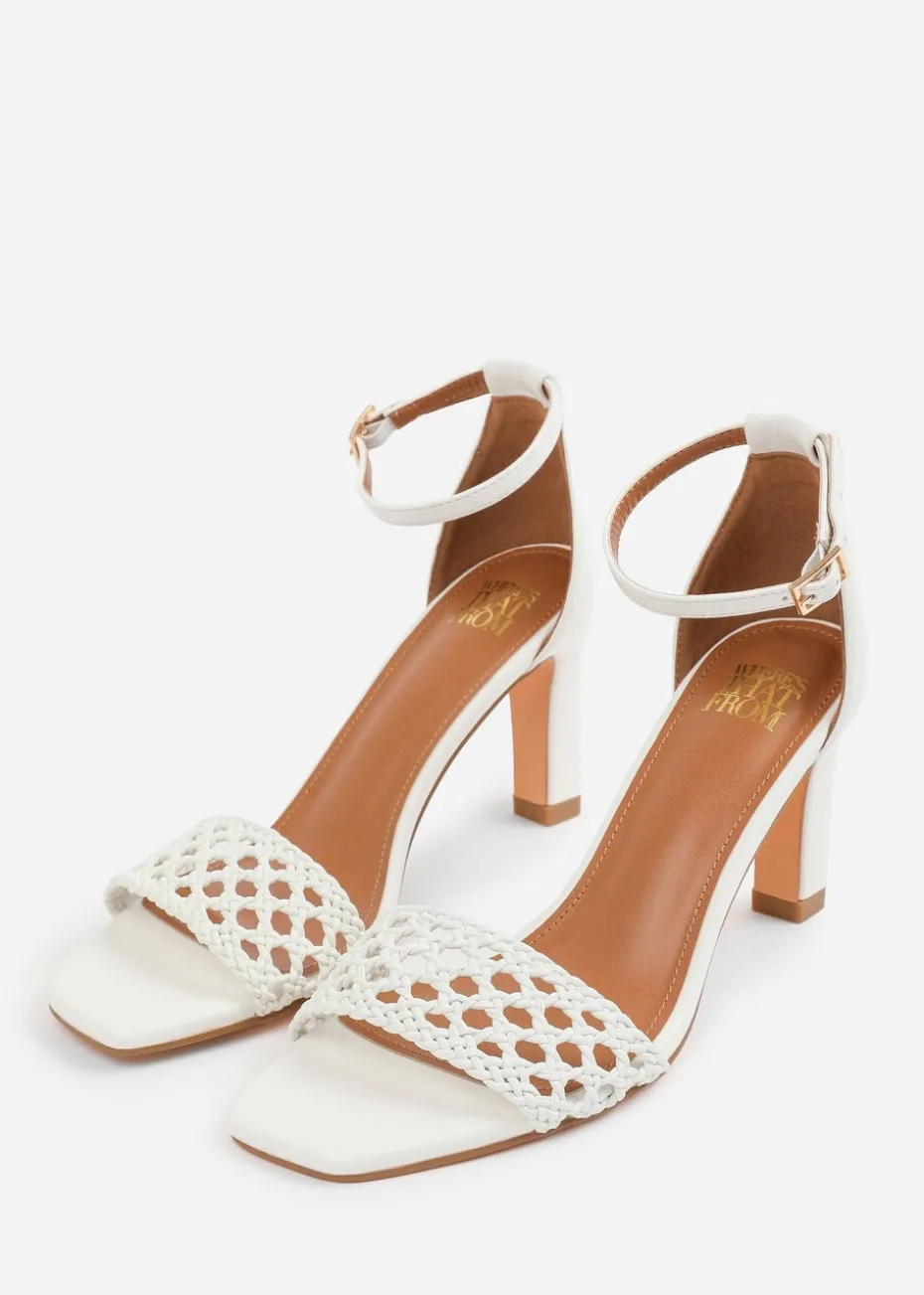 Where's That From White PU Naia Braided Strappy Block Heel