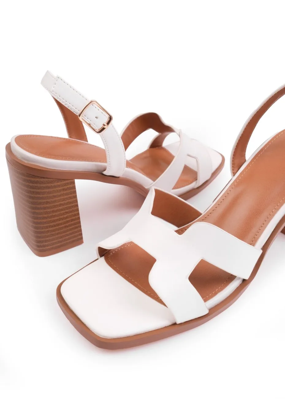 Where's That From White PU Stylite Strappy Block Heel Sandals