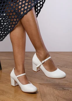 Where's That From White PU Effie Block Heel Pumps