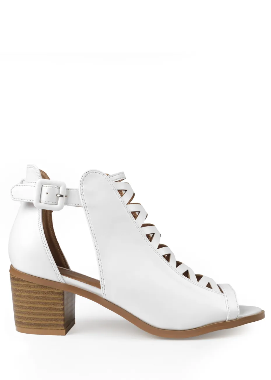 Where's That From White Pu Reydah Mid Block Heel Sandals