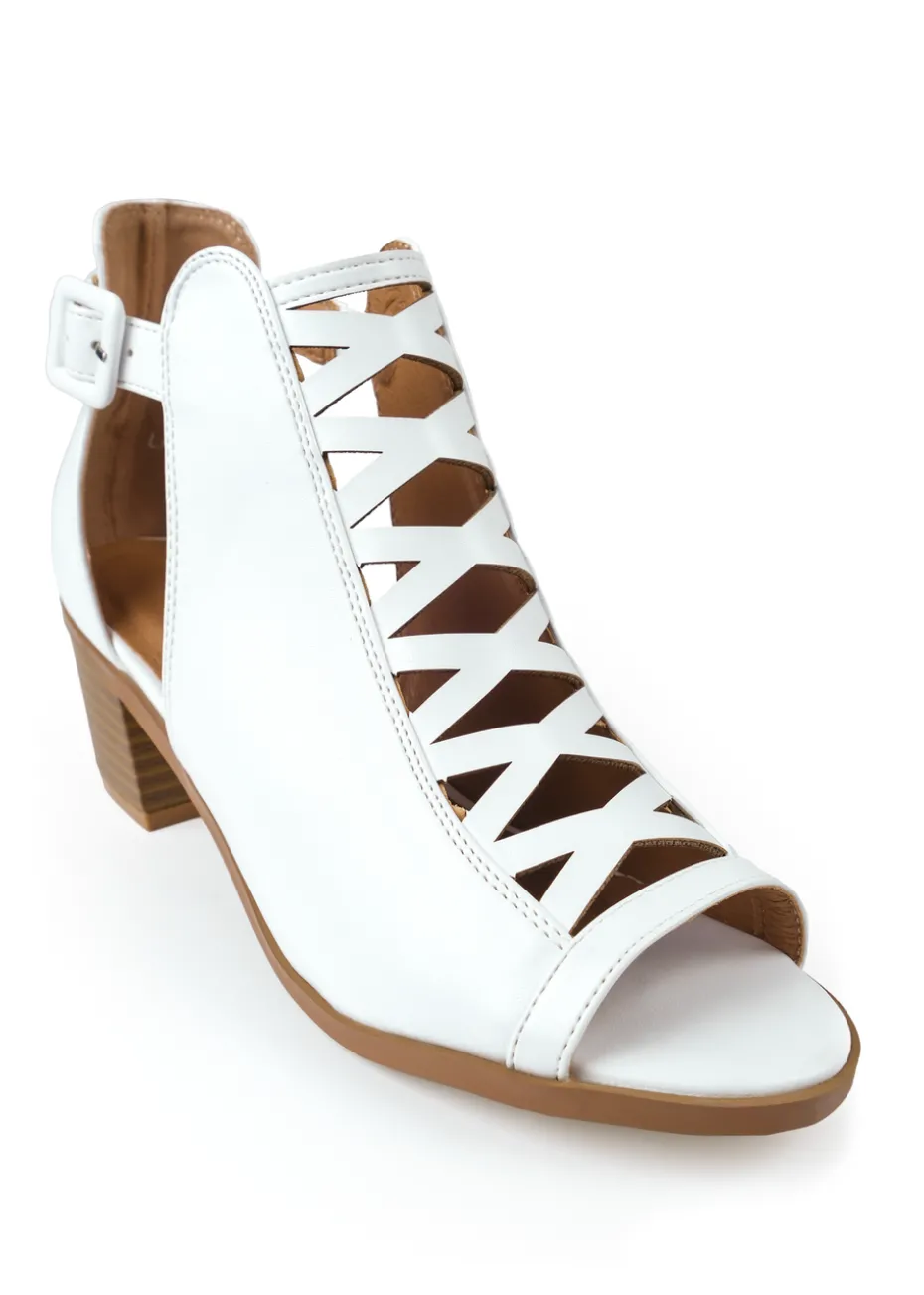 Where's That From White Pu Reydah Mid Block Heel Sandals