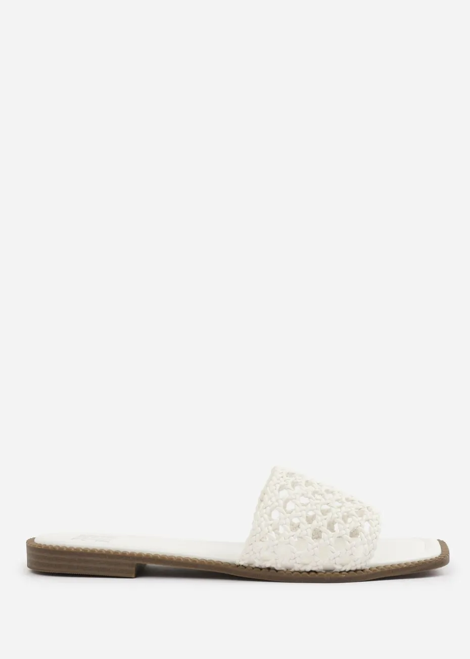Where's That From White PU Chelsea Woven Strap Flat Sandals