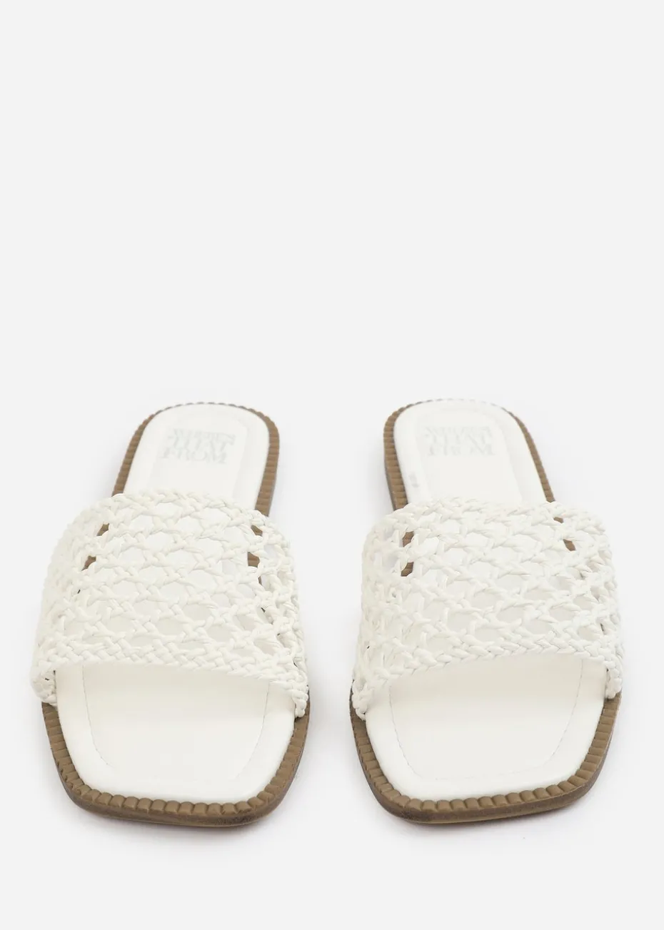 Where's That From White PU Chelsea Woven Strap Flat Sandals