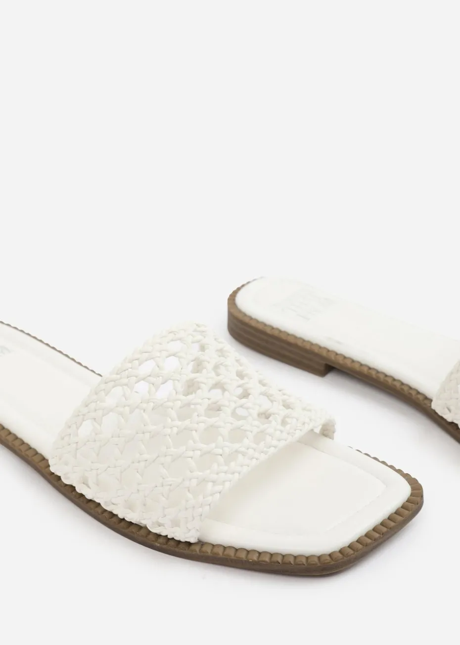 Where's That From White PU Chelsea Woven Strap Flat Sandals