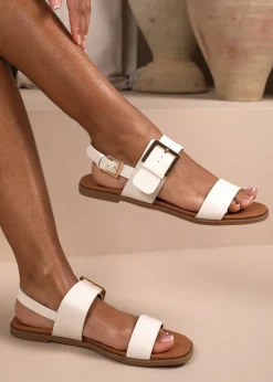 Where's That From White PU Camilla Classic Flat Sandals