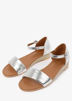 Where's That From Wide-Fit Metallic Silver Eleanor Low Wedge Shoes