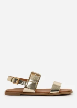 Where's That From Wide-Fit Metallic Gold PU Camilla Classic Flat Sandals