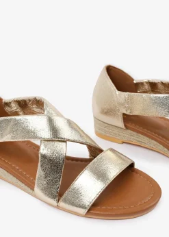 Where's That From Wide-Fit Metallic Gold Hummingbird Low Wedge Shoes