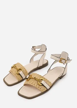 Where's That From Wide-Fit Cream-PU Catelyn Straw Detail Strap Sandals
