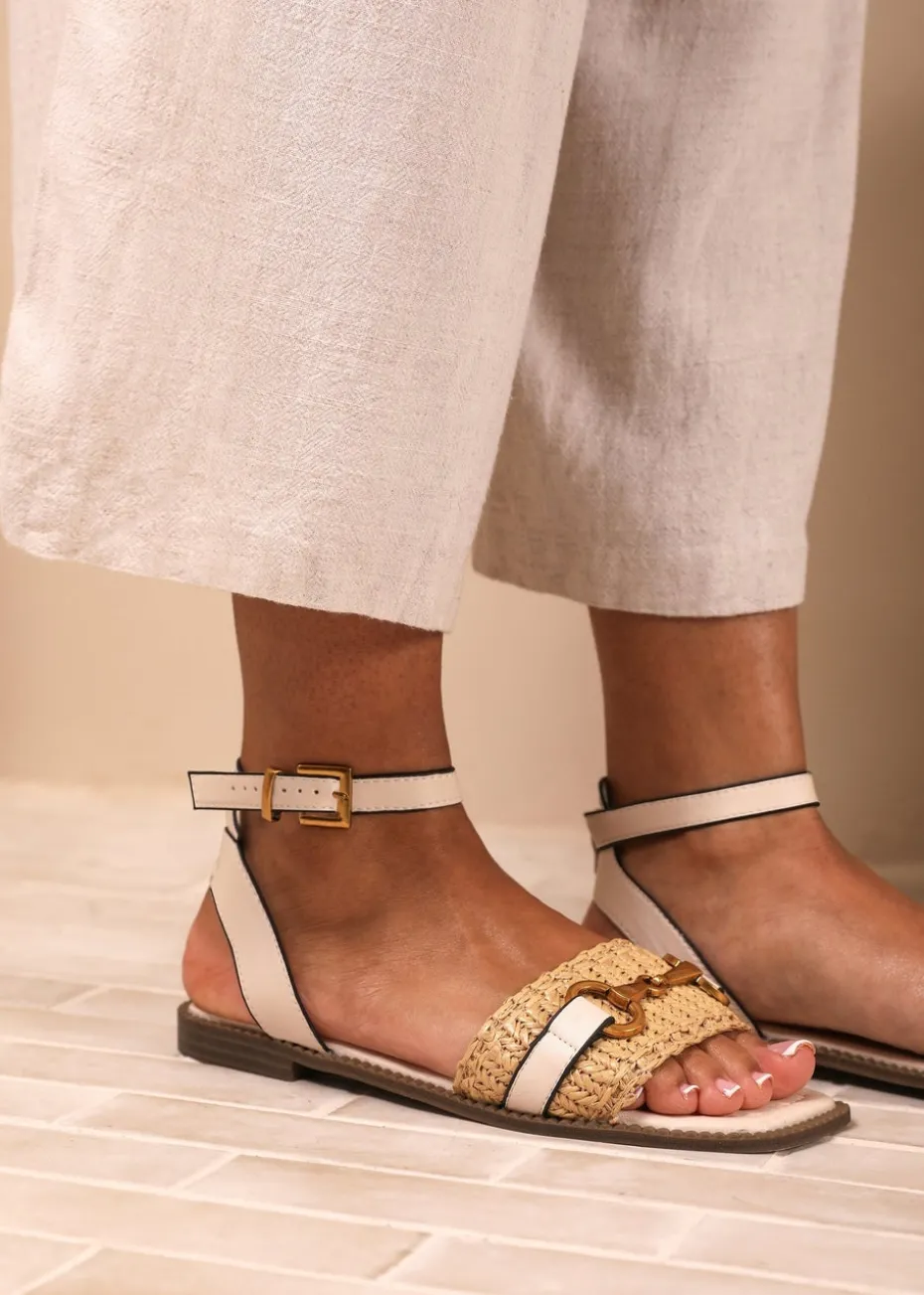 Where's That From Wide-Fit Cream-PU Catelyn Straw Detail Strap Sandals
