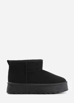 Where's That From Zyla Black Faux-Suede Fur Lining Slipper Boots