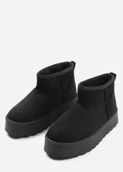 Where's That From Zyla Black Faux-Suede Fur Lining Slipper Boots