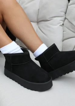 Where's That From Zyla Black Faux-Suede Fur Lining Slipper Boots