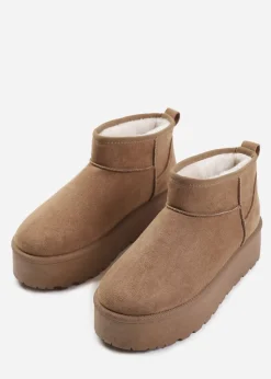 Where's That From Zyla Camel Faux-Suede Fur Lining Slipper Boots