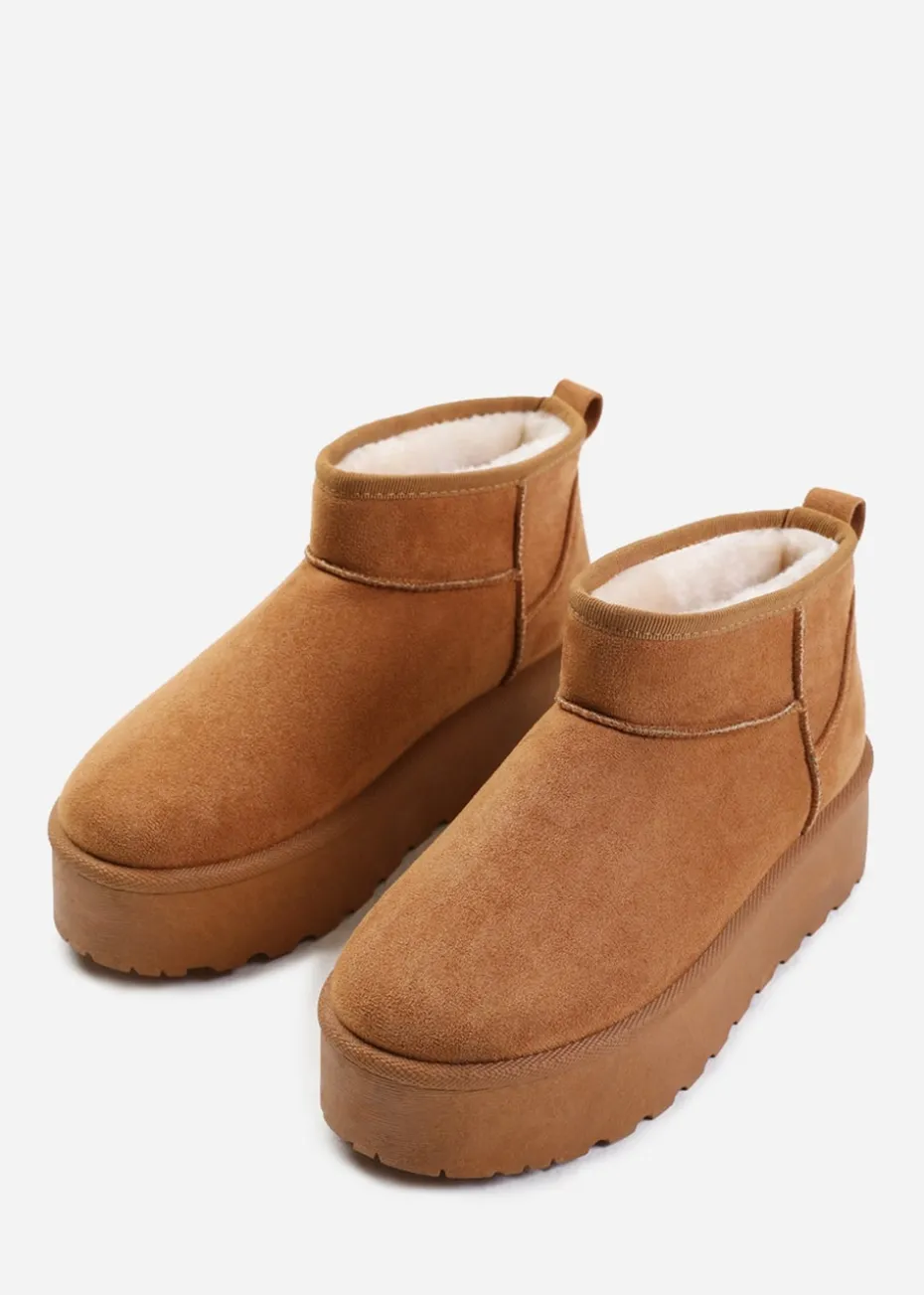 Where's That From Zyla Chestnut Faux-Suede Fur Lining Slipper Boots