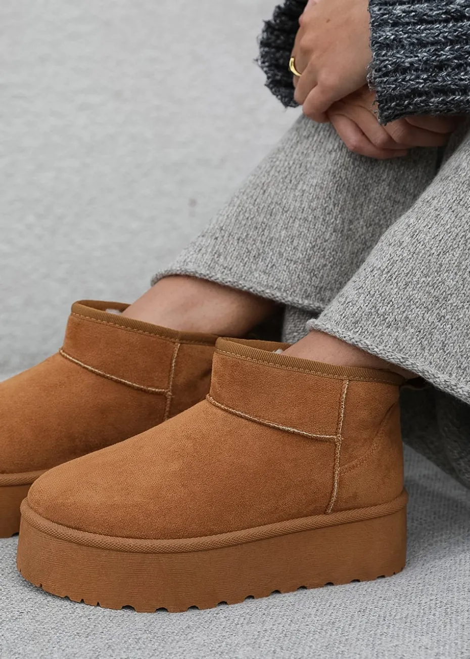 Where's That From Zyla Chestnut Faux-Suede Fur Lining Slipper Boots