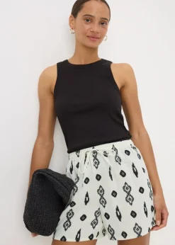 White Aztec Print Double Cloth Shorts