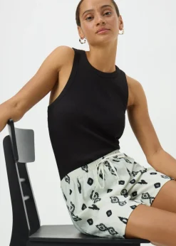 White Aztec Print Double Cloth Shorts