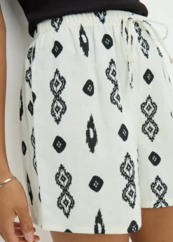 White Aztec Print Double Cloth Shorts