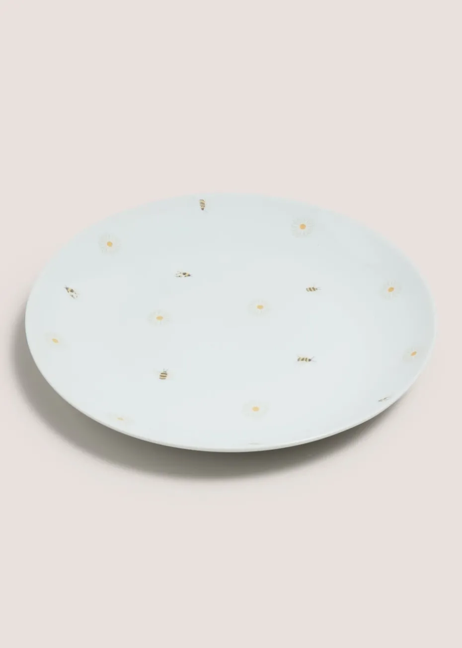 White Bee Daisy Dinner Plate