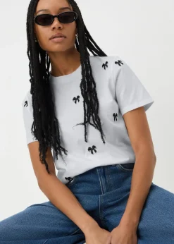 White Bow Embroidered T-Shirt