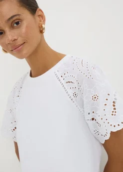 White Broderie Anglaise Raglan Sleeve T-Shirt