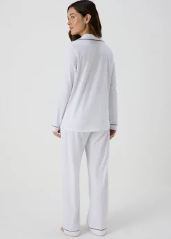 White Button Through Shirt Pyjama Set - M Tick Approved