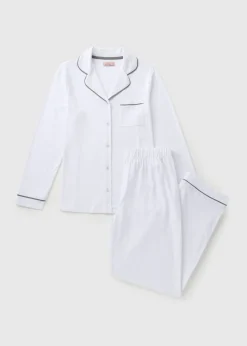 White Button Through Shirt Pyjama Set - M Tick Approved